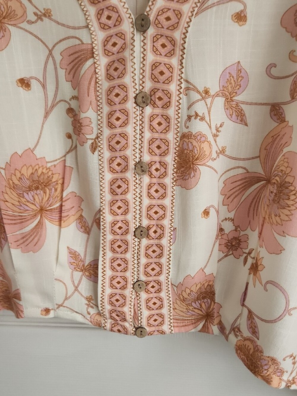 Rose & Olive Cream Blouse with Pink & Peach Floral Print - Picture 6 of 7